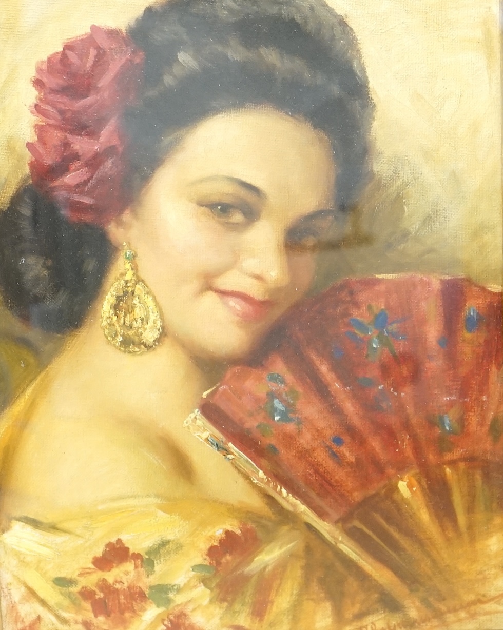 Ilio Giannaccini, (Italian, 1897-1968), oil on canvas, Portrait of an Italian beauty, signed, details verso, 36 x 26cm. Condition - good